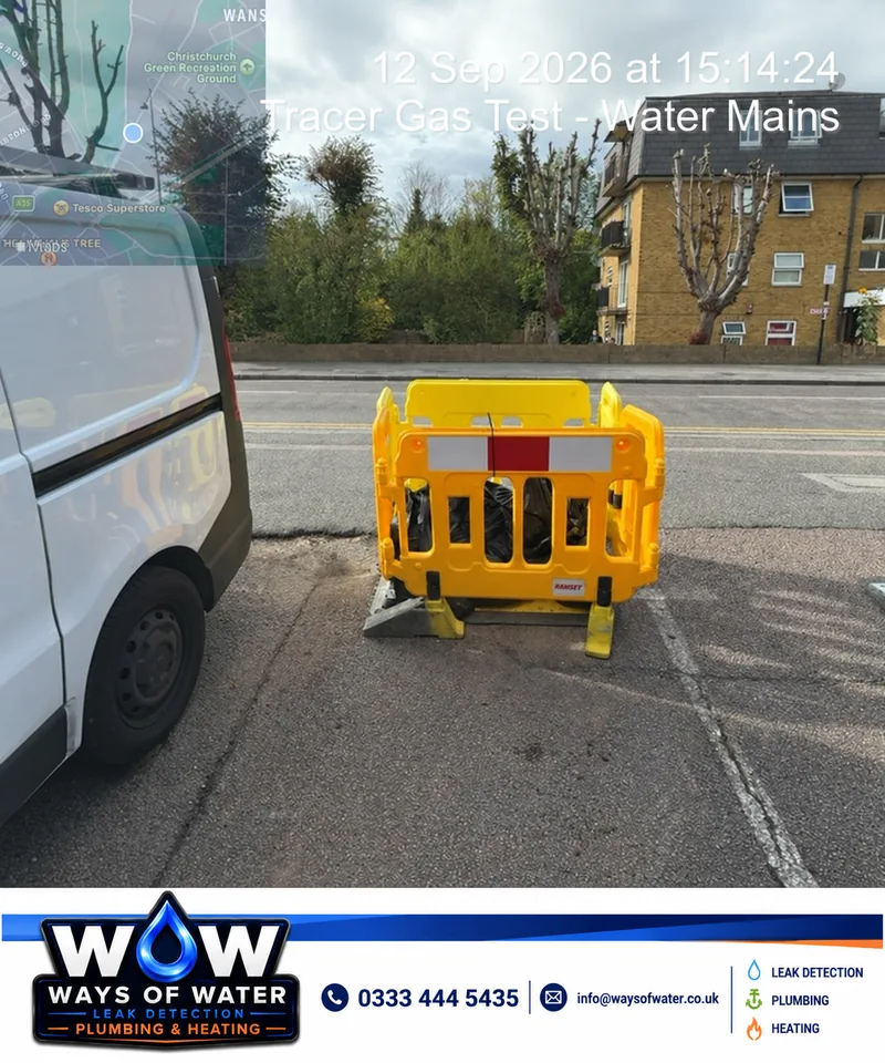 Barriered external work area during the water main investigation