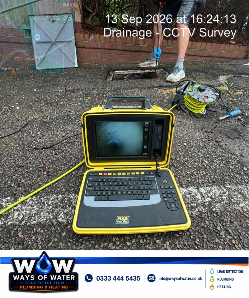 Drainage CCTV monitor & camera equipment in use at the property